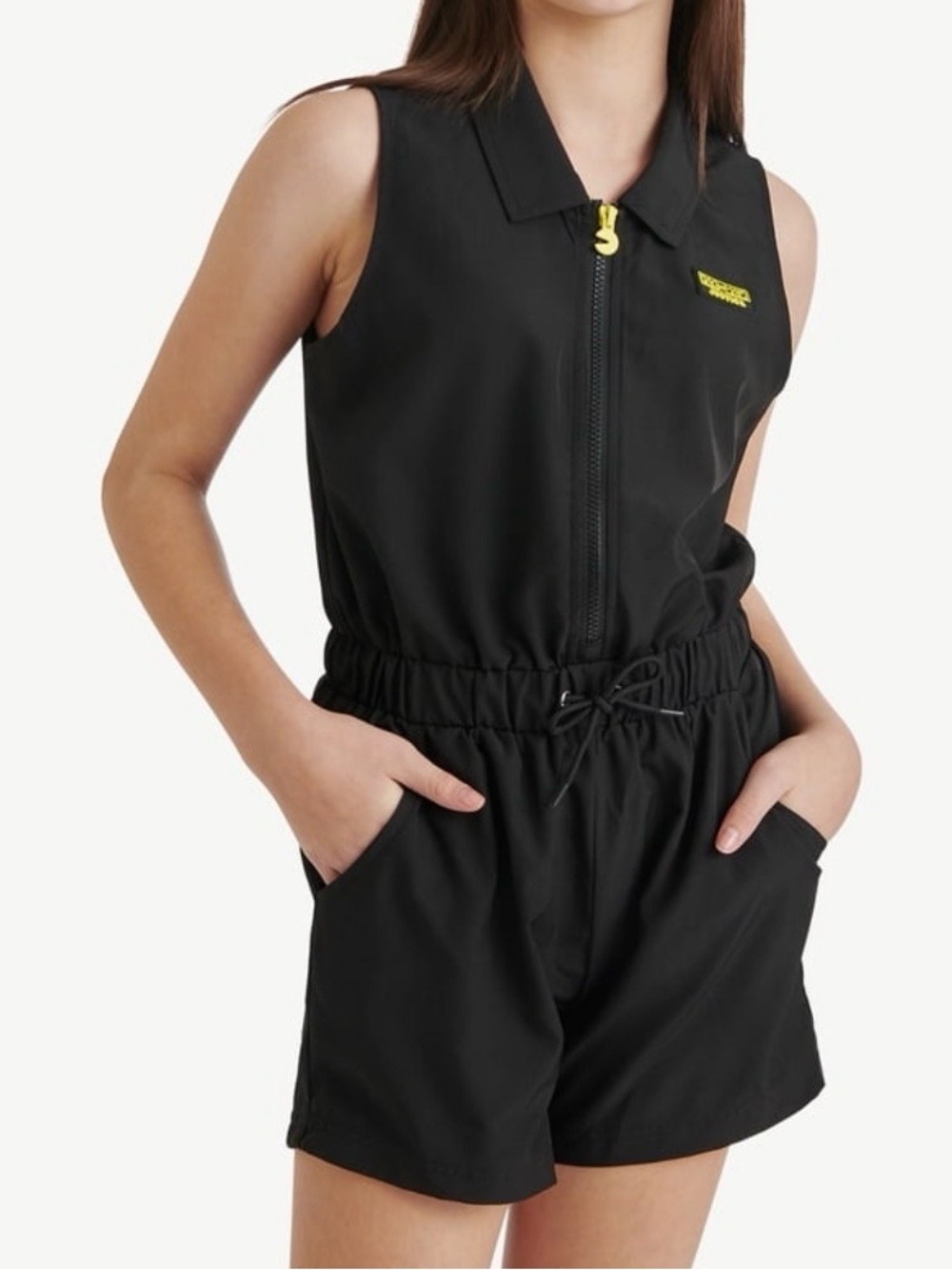Justice Black Pac-Man Zip-Front Romper with Drawstring Waist size L (12-14)